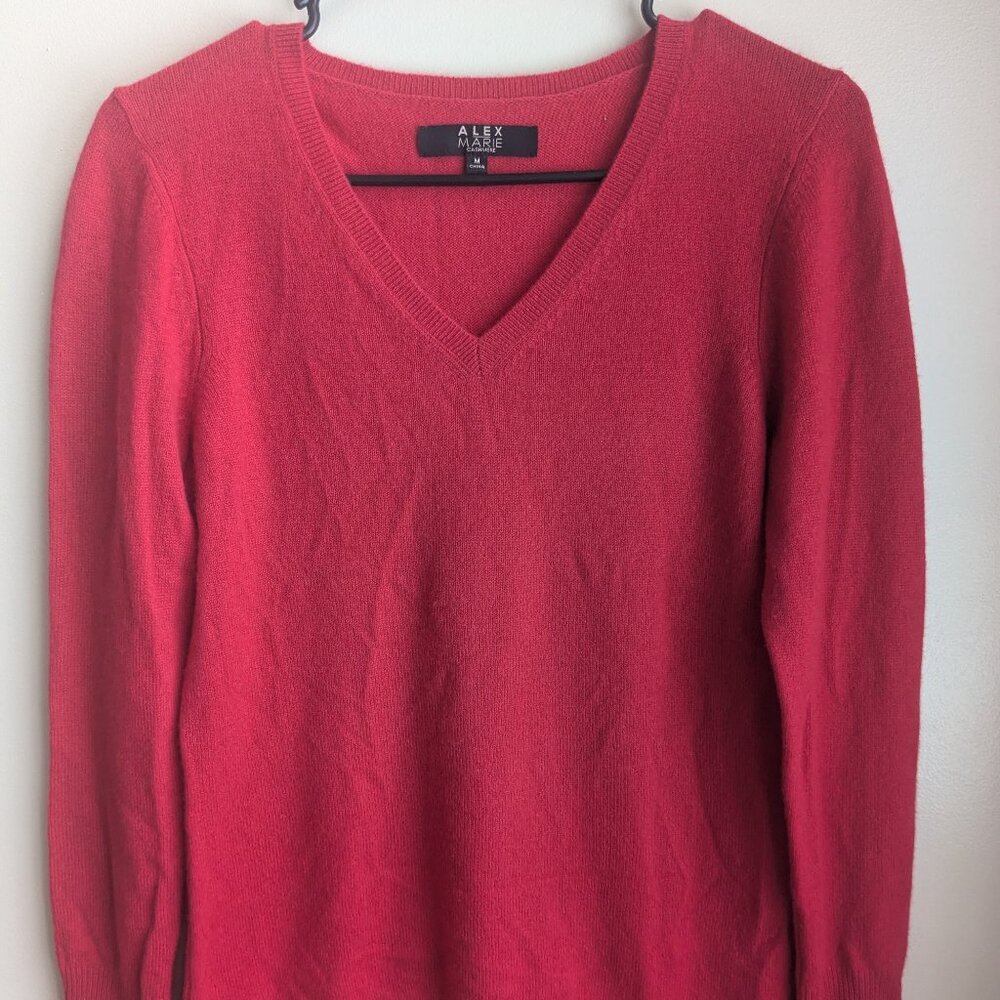 Red Alex Marie Cashmere V-Neck Sweater Womens Size Medium